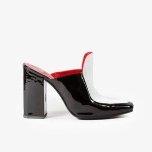 Dorateymur Munise Black and White Patent Leather Heeled Mules